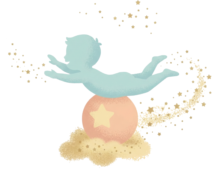 Polyno Kids maskot – dieťa na gymnastickej lopte